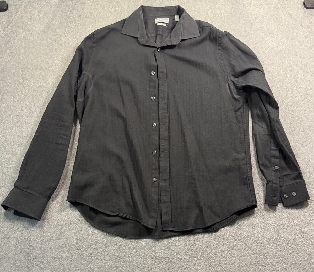 Michael Kors Dress Shirt Mens Large Black Subtle Pinstripe Long Sleeve Button